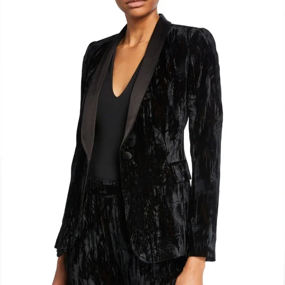 NEW Alice + Olivia Macey Crushed Velvet Blazer Black Size 10 - Picture 2 of 8